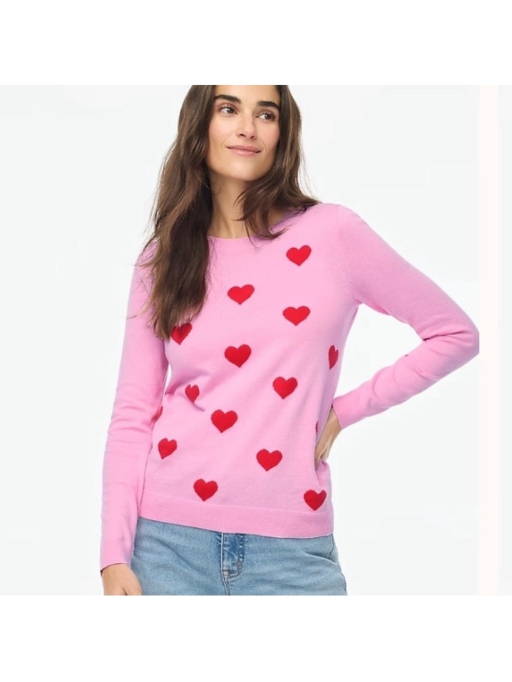 J. Crew Cotton Teddie Sweater Pink Hearts Sz XL
